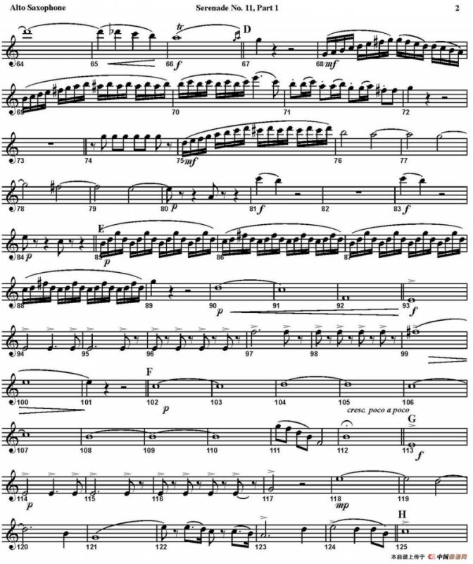 SERENADE No.11 in Eb，K.375 Part 1（四重奏·中音萨克斯分谱）