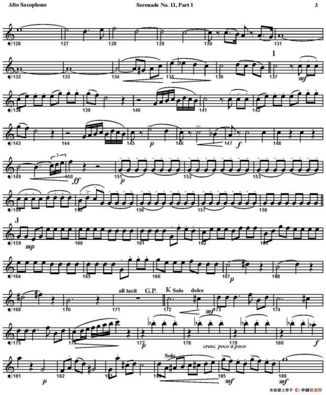 SERENADE No.11 in Eb，K.375 Part 1（四重奏·中音萨克斯分谱）