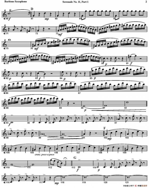 SERENADE No.11 in Eb，K.375 Part 1（四重奏·上低音萨克斯分谱）