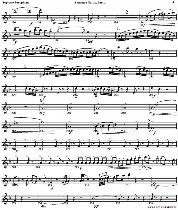 SERENADE No.11 in Eb，K.375 Part 1（四重奏·高音萨克斯分谱）