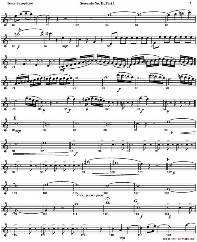 SERENADE No.11 in Eb，K.375 Part 1（四重奏·次中音萨克斯分谱）