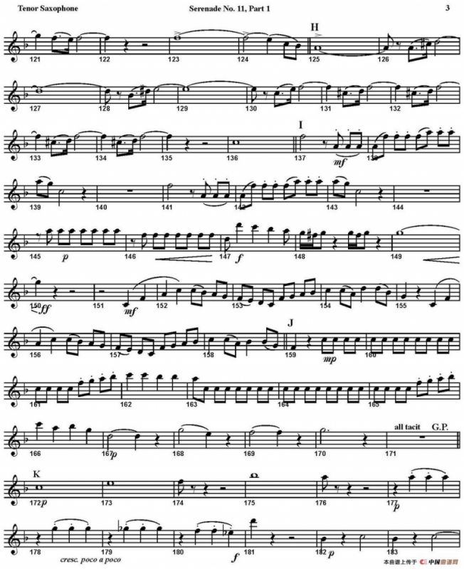 SERENADE No.11 in Eb，K.375 Part 1（四重奏·次中音萨克斯分谱）