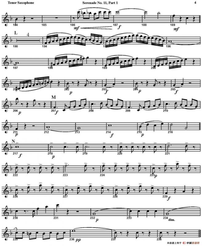 SERENADE No.11 in Eb，K.375 Part 1（四重奏·次中音萨克斯分谱）
