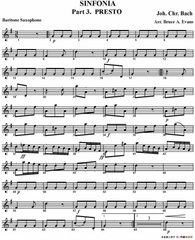 SINFONIA Part 3. PRESTO（四重奏·上低音萨克斯分谱）