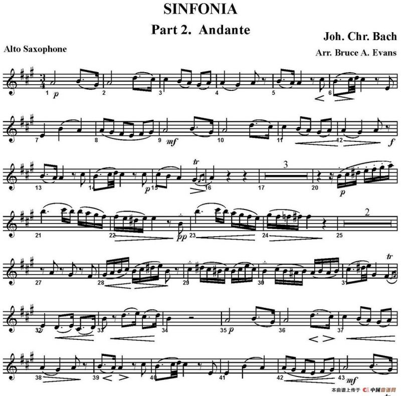 SINFONIA Part 2. Andante（四重奏·中音萨克斯分谱）