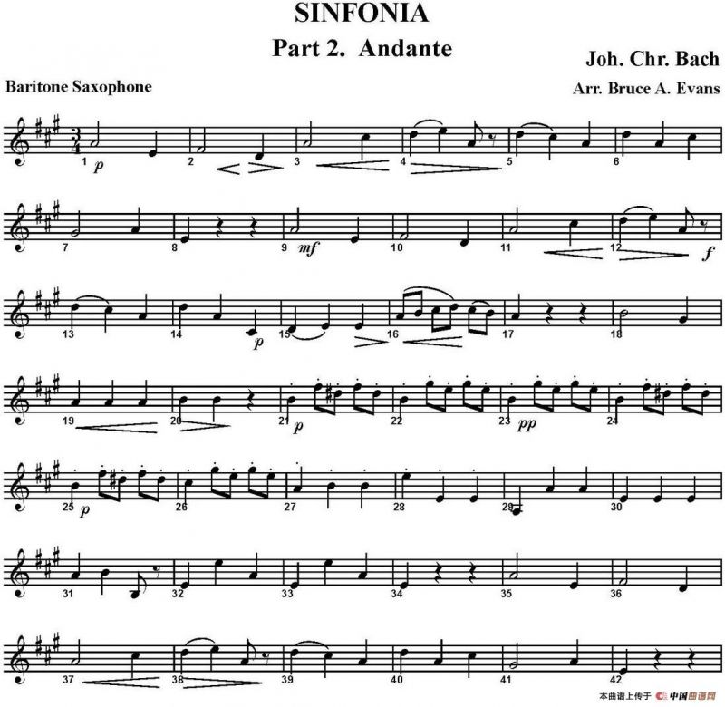 SINFONIA Part 2. Andante（四重奏·上低音萨克斯分谱）