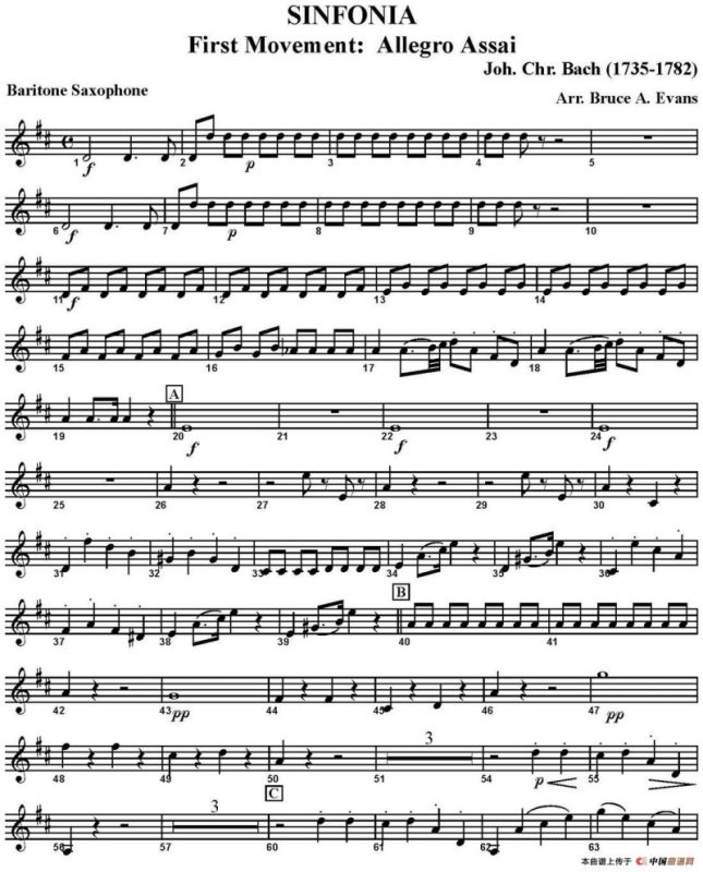 SINFONIA First Movement：Allegro Assai（四重奏·上低音萨克斯分谱）