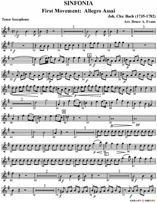 SINFONIA First Movement：Allegro Assai（四重奏·次中音萨克斯分谱）