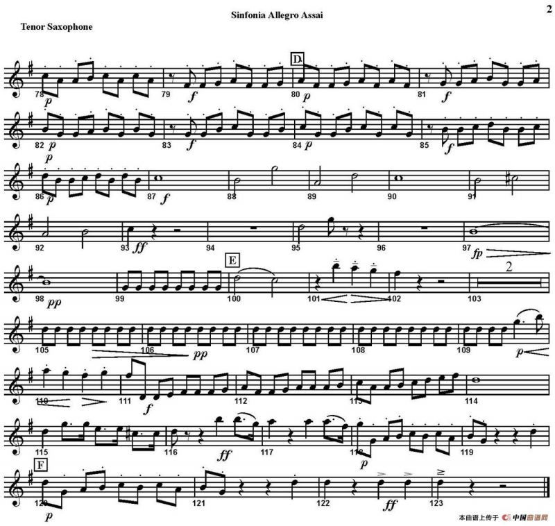 SINFONIA First Movement：Allegro Assai（四重奏·次中音萨克斯分谱）