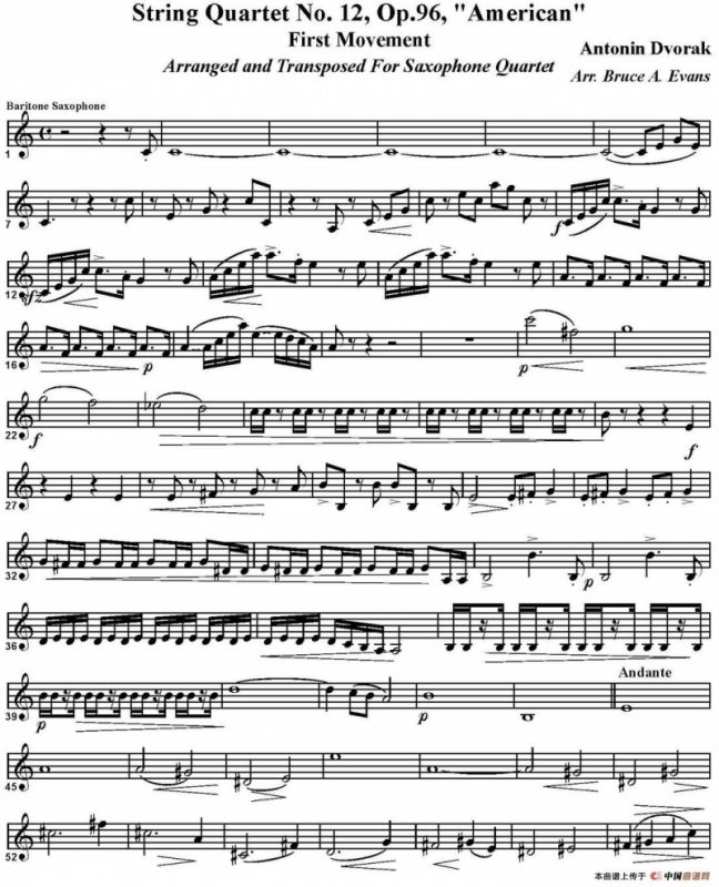 String Quartet No.12，Op.96（四重奏·上低音萨克斯分谱）