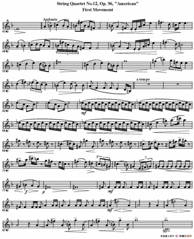 String Quartet No.12，Op.96（四重奏·高音萨克斯分谱）