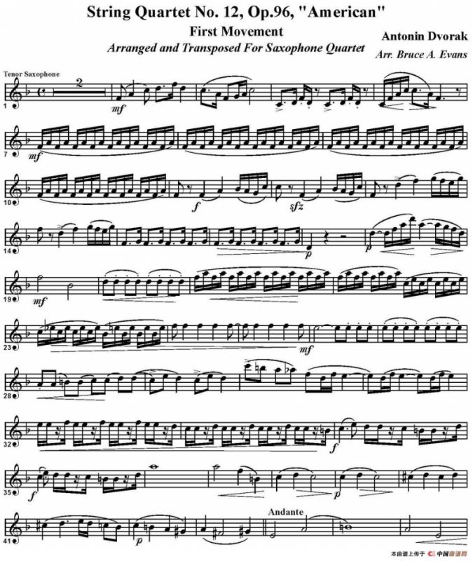 String Quartet No.12，Op.96（四重奏·次中音萨克斯分谱）