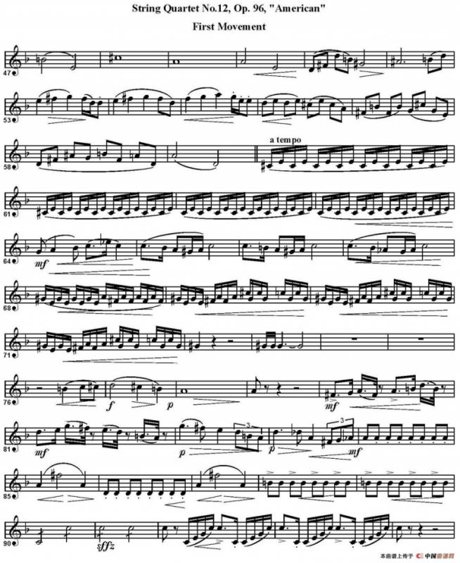 String Quartet No.12，Op.96（四重奏·次中音萨克斯分谱）