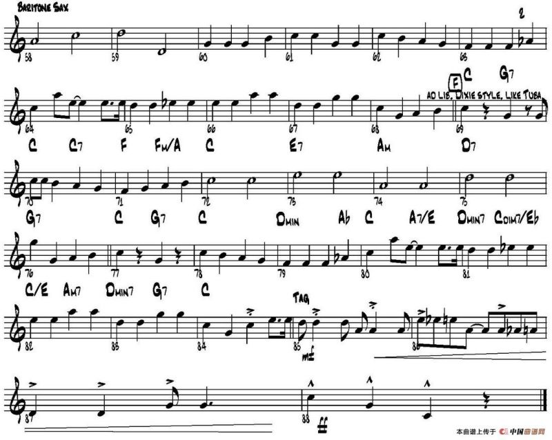 THE DIAMOND STATE RAG（四重奏·上低音萨克斯分谱）