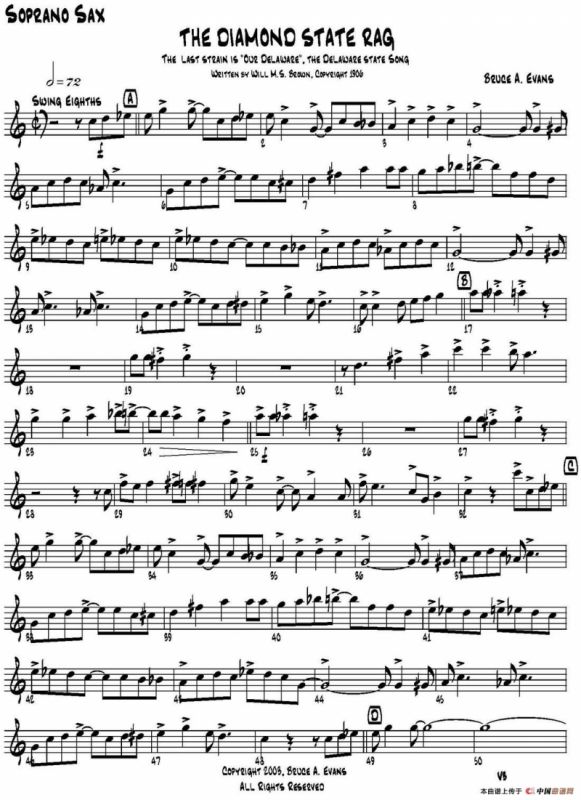 THE DIAMOND STATE RAG（四重奏·高音萨克斯分谱）