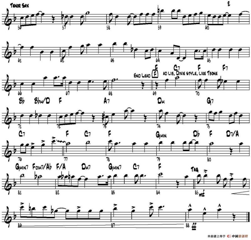 THE DIAMOND STATE RAG（四重奏·次中音萨克斯分谱）