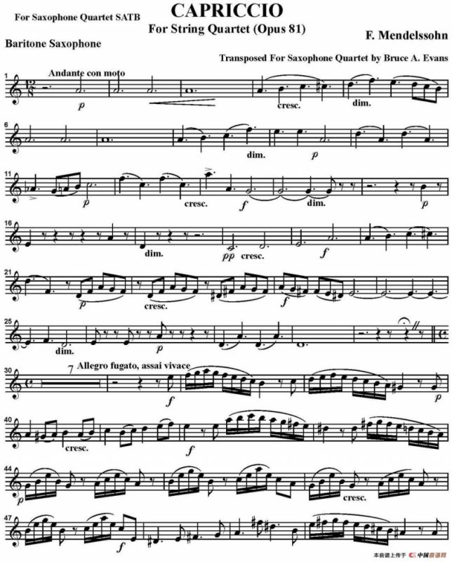 CAPRICCIO（四重奏·上低音萨克斯分谱）