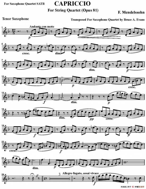 CAPRICCIO（四重奏·次中音萨克斯分谱）