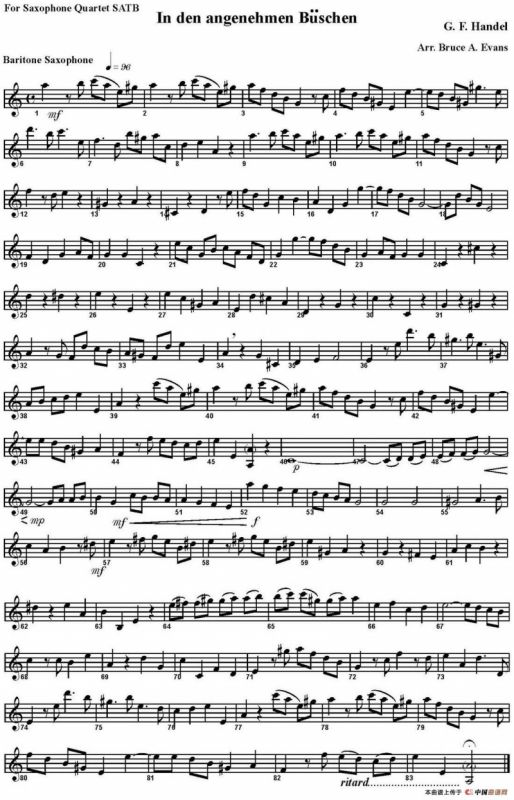 In den angenehmen Buschen（四重奏·上低音萨克斯分谱）