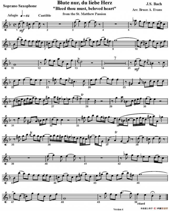 Blute nurdu liebe Herz（四重奏·高音萨克斯分谱）