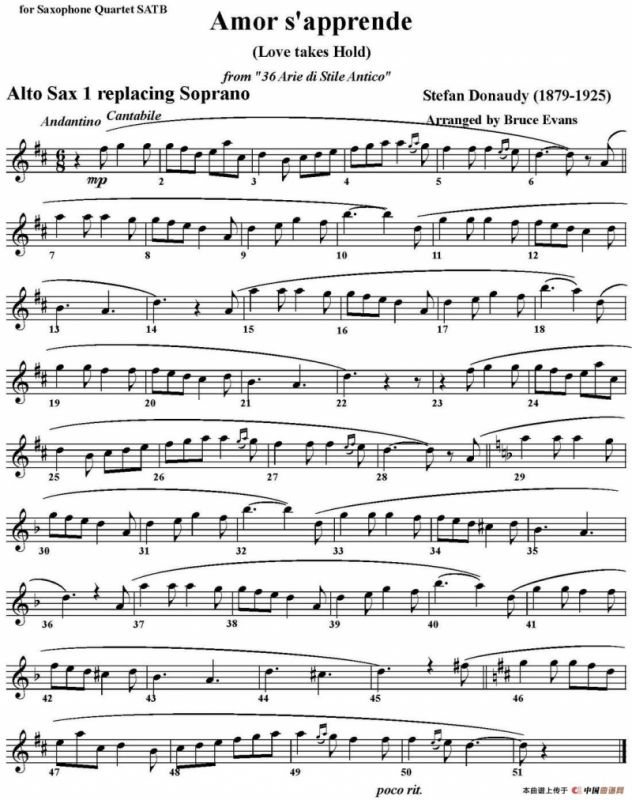 Amor sapprende(Love takes Hold)（四重奏·中音萨克斯分谱）