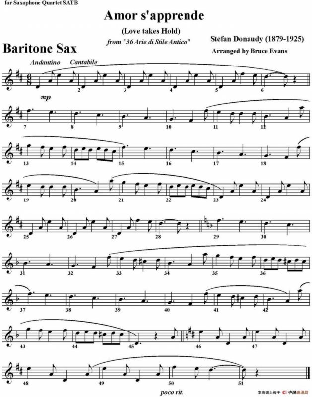 Amor sapprende(Love takes Hold)（四重奏·上低音萨克斯分谱）