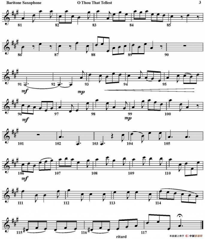 O THOU THAT TELLEST GOOD TIDINGS TO ZION（四重奏·上低音萨克斯分谱）