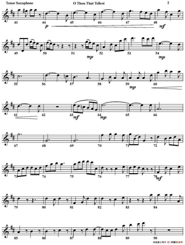 O THOU THAT TELLEST GOOD TIDINGS TO ZION（四重奏·次中音萨克斯分谱）