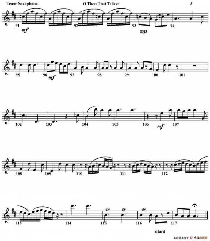 O THOU THAT TELLEST GOOD TIDINGS TO ZION（四重奏·次中音萨克斯分谱）