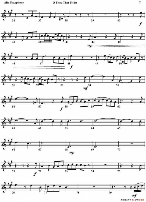 O THOU THAT TELLEST GOOD TIDINGS TO ZION（四重奏·中音萨克斯分谱）