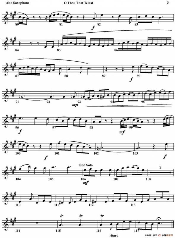 O THOU THAT TELLEST GOOD TIDINGS TO ZION（四重奏·中音萨克斯分谱）