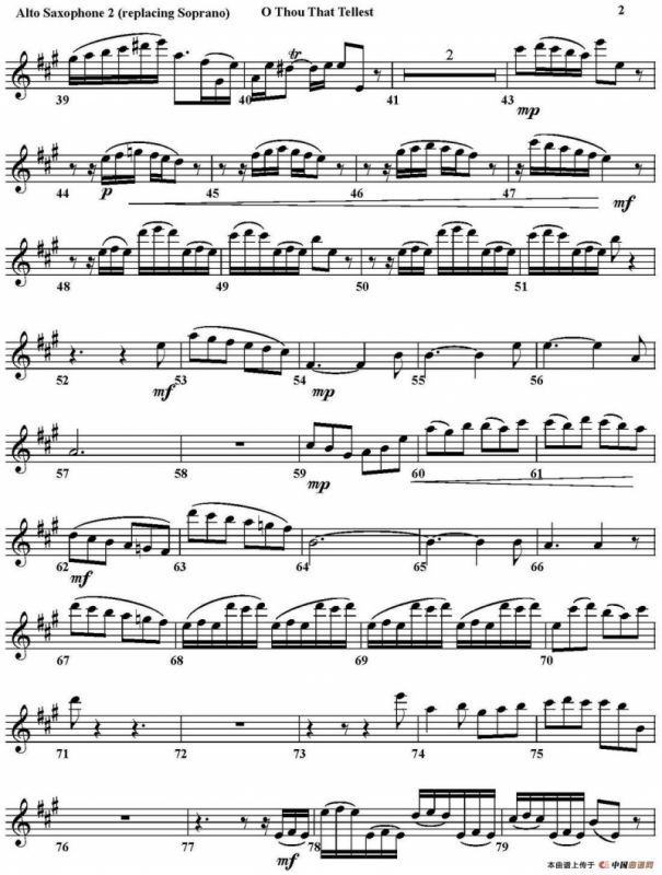 O THOU THAT TELLEST GOOD TIDINGS TO ZION（四重奏·中音萨克斯分谱）