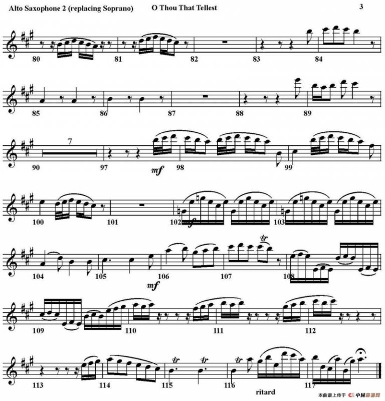 O THOU THAT TELLEST GOOD TIDINGS TO ZION（四重奏·中音萨克斯分谱）