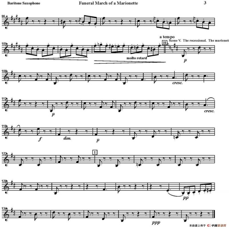 FUNERAL MARCH OF A MARIONETTE（四重奏·上低音萨克斯分谱）