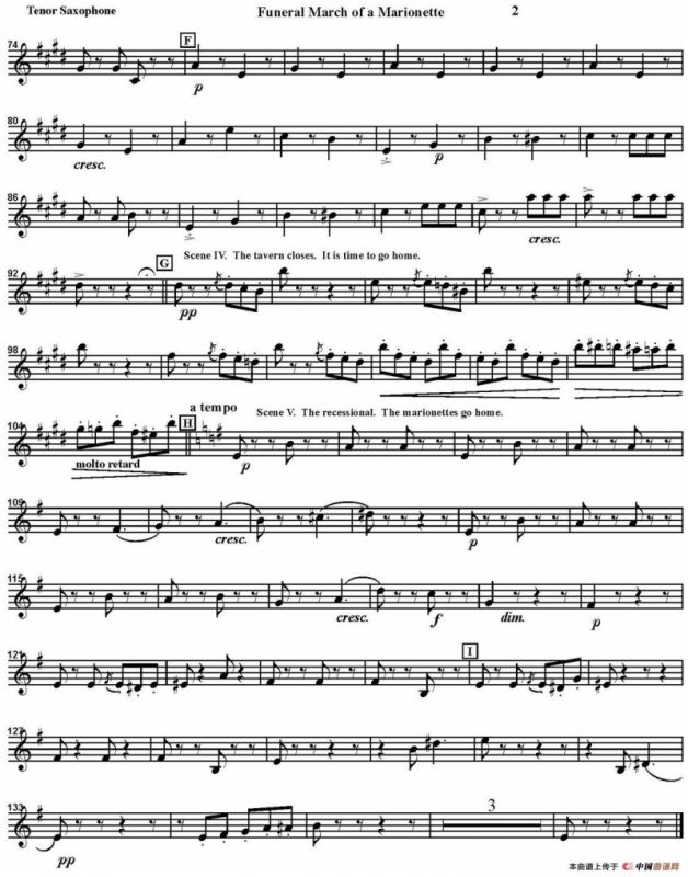 FUNERAL MARCH OF A MARIONETTE（四重奏·次中音萨克斯分谱）