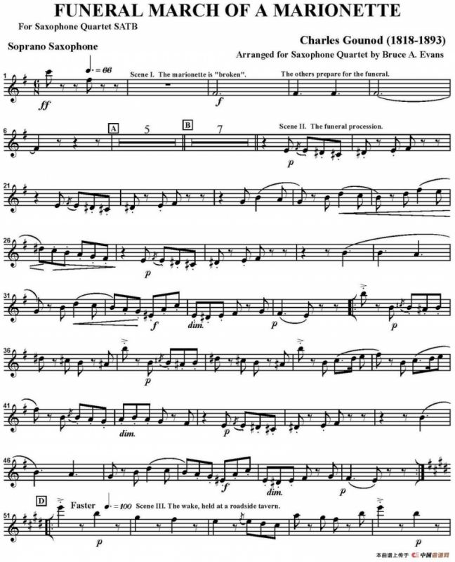 FUNERAL MARCH OF A MARIONETTE（四重奏·高音萨克斯分谱）