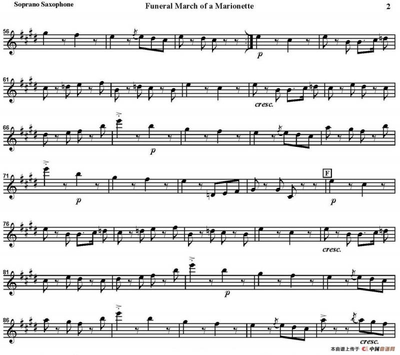 FUNERAL MARCH OF A MARIONETTE（四重奏·高音萨克斯分谱）