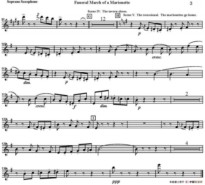 FUNERAL MARCH OF A MARIONETTE（四重奏·高音萨克斯分谱）