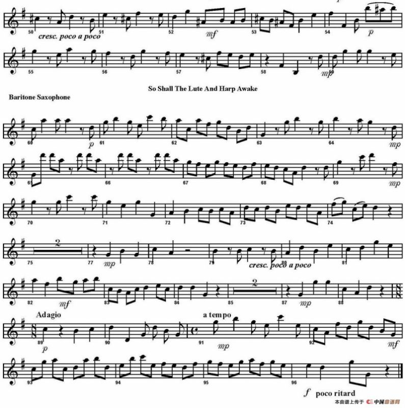 So Shall the Lute And Harp Awake（四重奏·上低音萨克斯分谱）