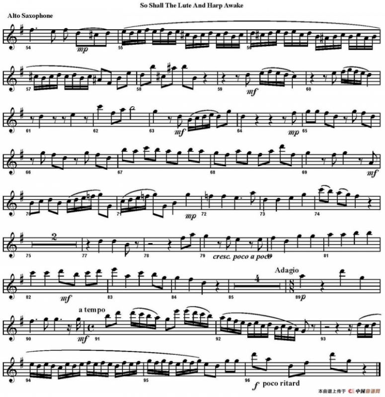 So Shall the Lute And Harp Awake（四重奏·中音萨克斯分谱）