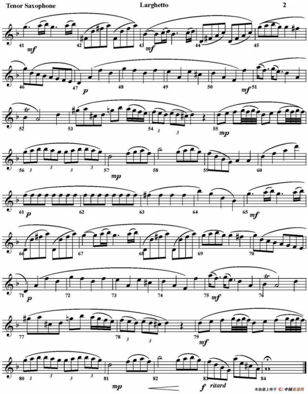 LARGHETTO（四重奏·次中音萨克斯分谱）