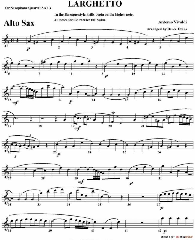 LARGHETTO（四重奏·中音萨克斯分谱）