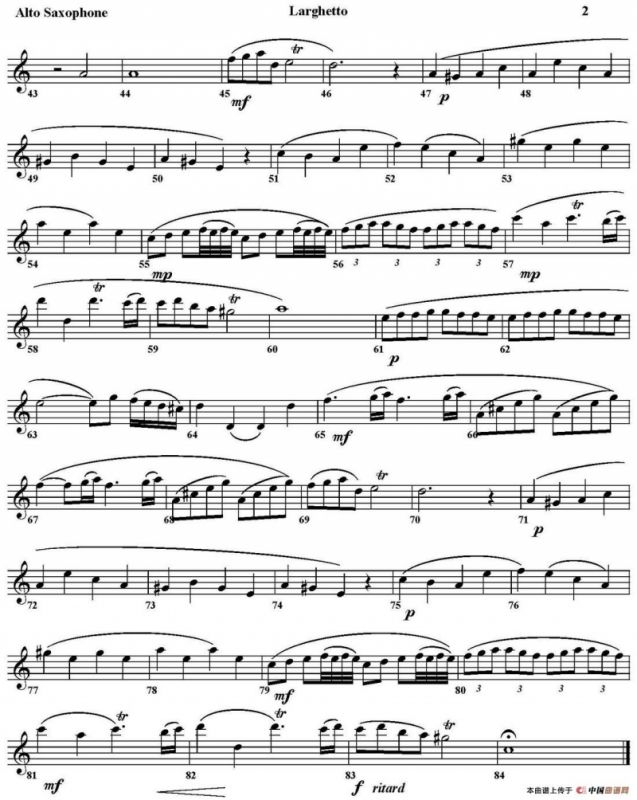 LARGHETTO（四重奏·中音萨克斯分谱）