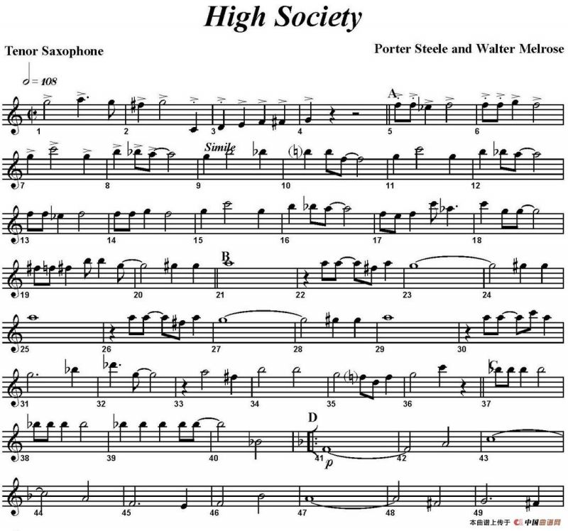 High Society（四重奏·次中音萨克斯分谱）