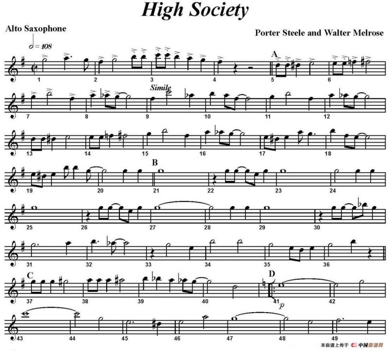 High Society（四重奏·中音萨克斯分谱）