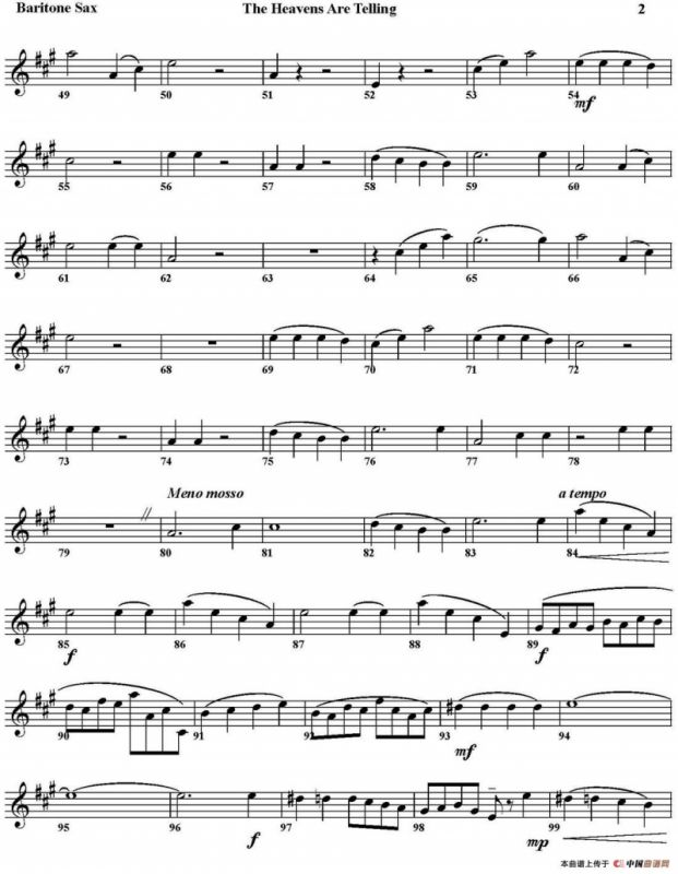 THE HEAVENS ARE TELLING（四重奏·上低音萨克斯分谱）