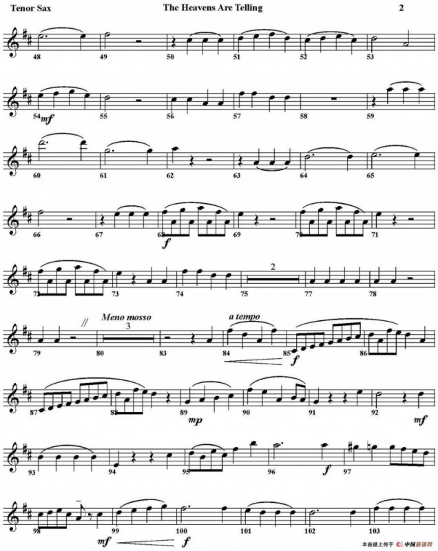 THE HEAVENS ARE TELLING（四重奏·次中音萨克斯分谱）