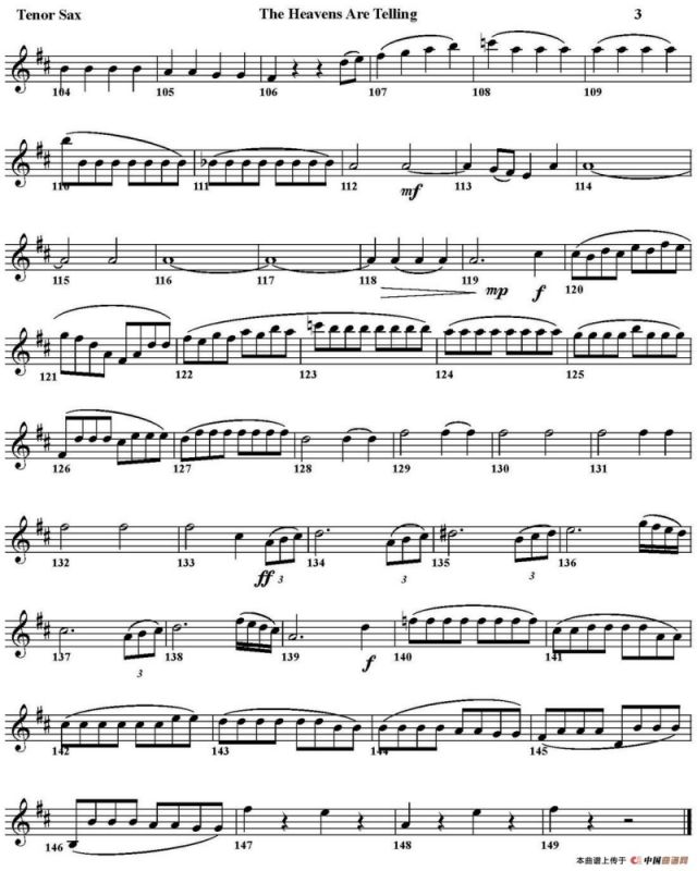 THE HEAVENS ARE TELLING（四重奏·次中音萨克斯分谱）