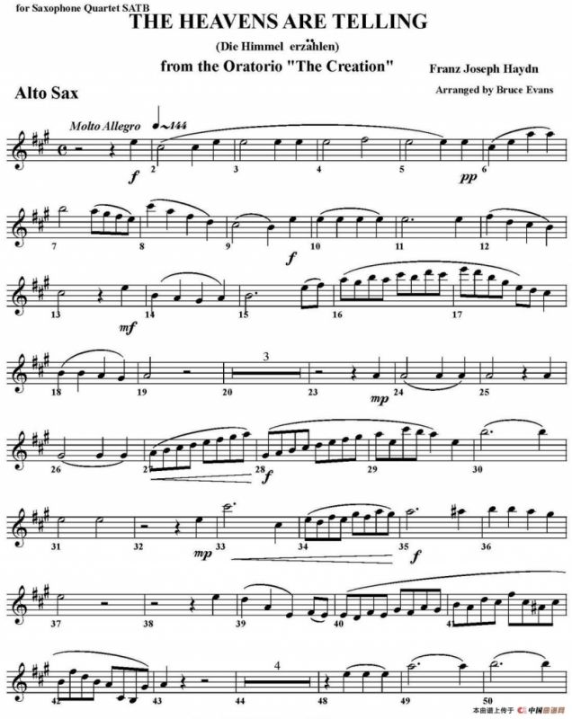 THE HEAVENS ARE TELLING（四重奏·中音萨克斯分谱）