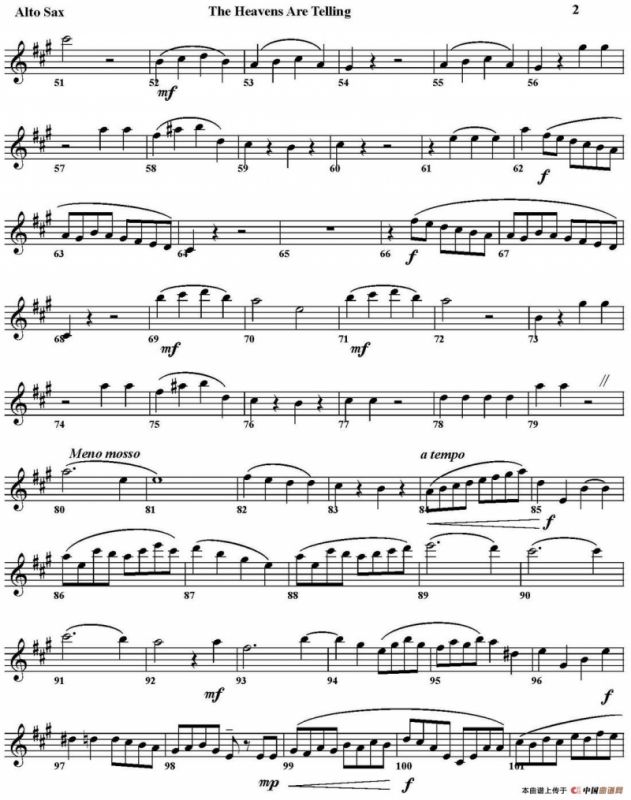 THE HEAVENS ARE TELLING（四重奏·中音萨克斯分谱）